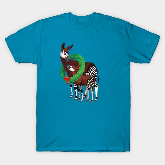 Okapi Family Wreath T-Shirt by Peppermint Narwhal